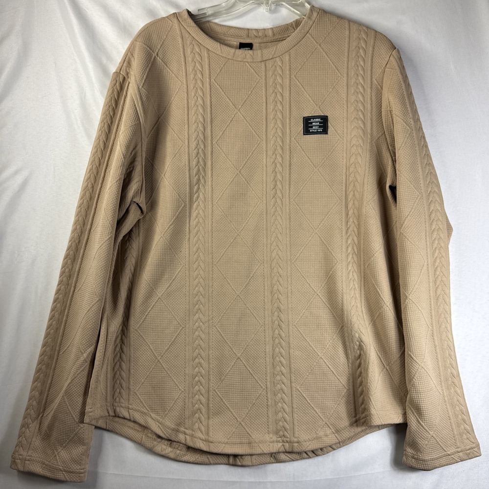 Manfinity Textured Crewneck Sweater Men's L Beige Long Sleeve‎ Knit Pullover Top